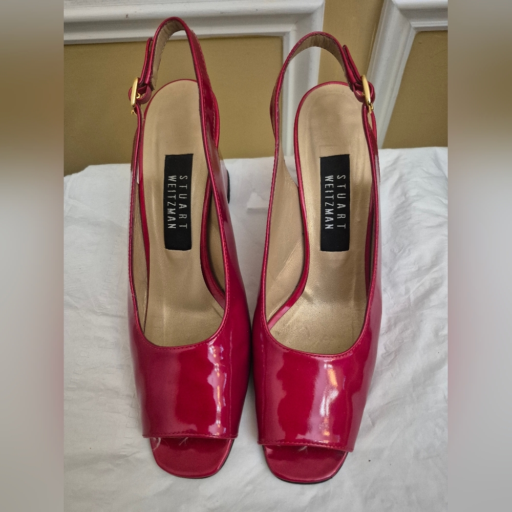 Stuart Weitzman Red Patent Leather Slingback Heels
